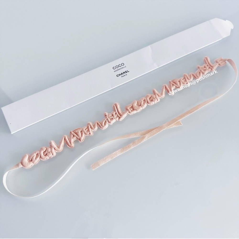 CHANEL Coco Mademoiselle Embroidered Letterings Decorative Ribbon Tie
